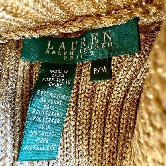 Lauren by Ralph Lauren Petites Gold Metallic Knit Turtleneck Sweater - Picture 6 of 13